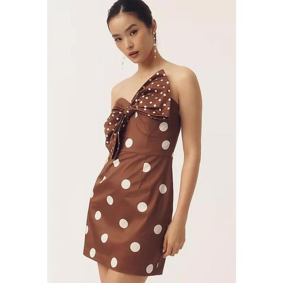 Hutch Dresses & Skirts - Hutch Strapless Dot Bow Slim Mini Party Dress Sleeveless Size S Brown White